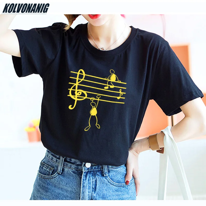 

Music Notes Funny Printed T Shirt Women 2019 Summer Short Sleeve Animal T-Shirt Girl Hip Hop Casual Loose Tops Tshirts Harajuku