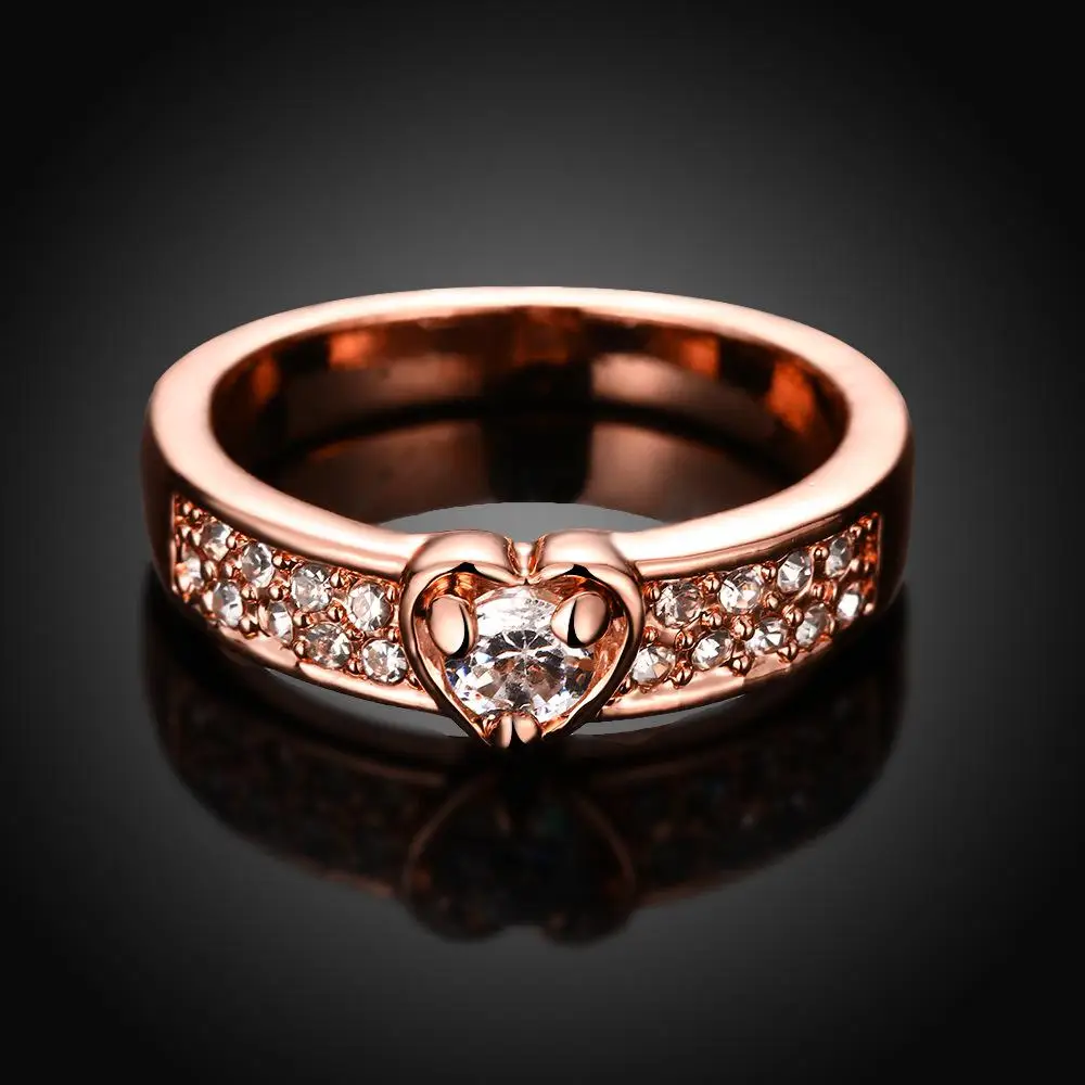 Birthday Valentine's Day Gift Metal Jewelry Finger Rings Romantic Women Crystal Heart Ring Rose Gold Color | Украшения и