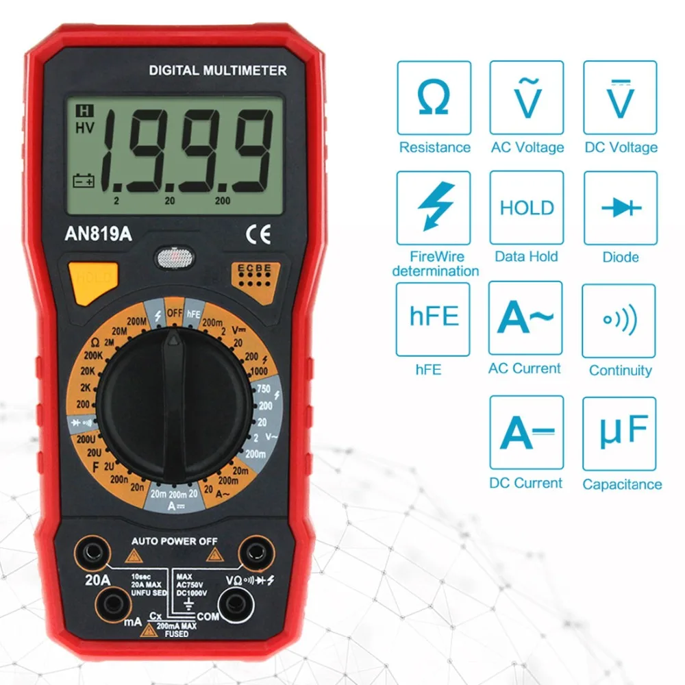 

RMS Digital Multimeter Handheld LCD Multimetro Portable Digital Multimeter Backlight AC/DC Ammeter Voltmeter Ohm Tester Meter