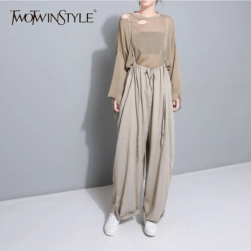 TWOTWINSTYLE подтяжки комбинезоны для женщин на шнуровке Высокая талия большой