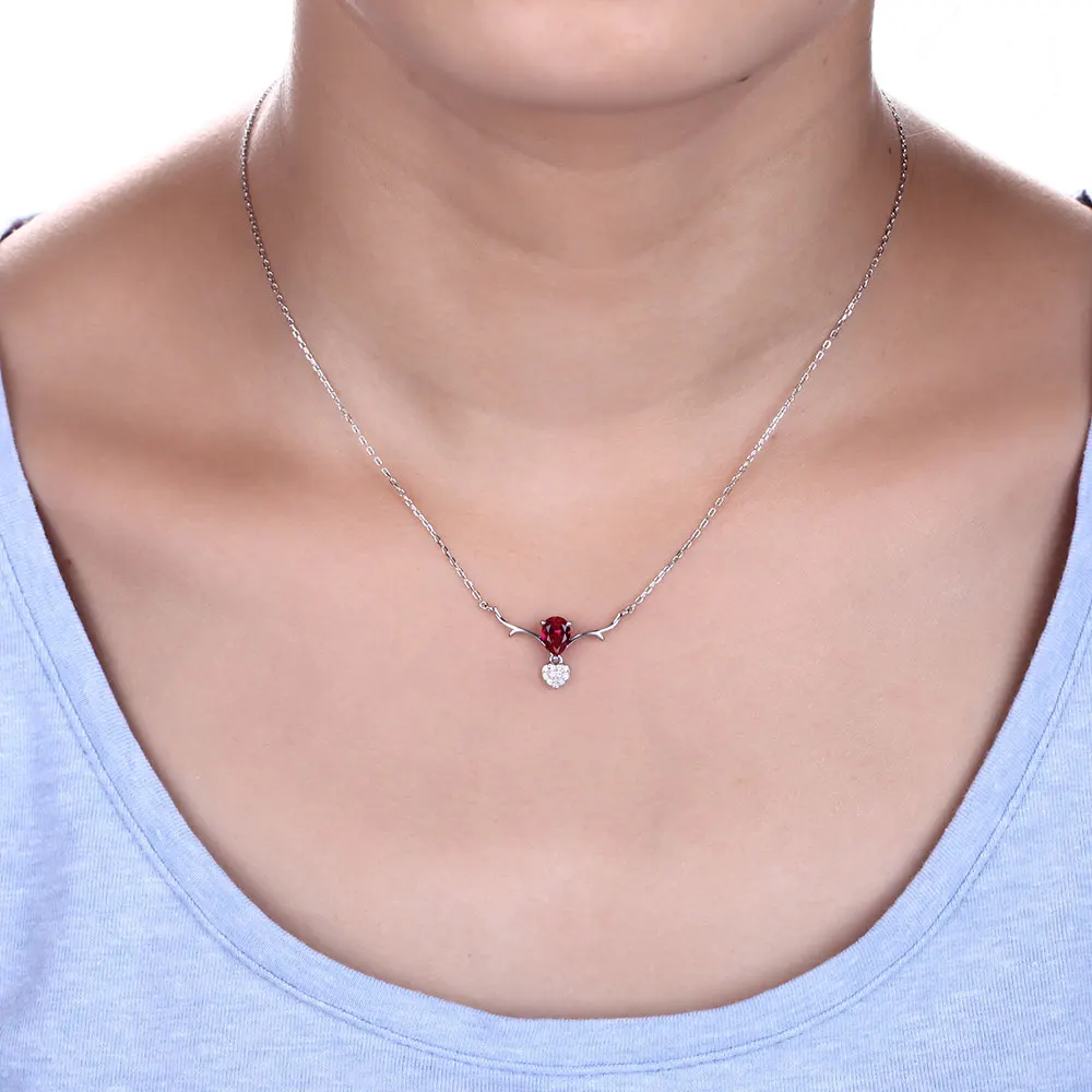 DOUBLE-R Genuine Solid 925 Sterling Silver Necklaces Created Red Ruby Pendants necklaces Gemstone Fine Wedding Brand Jewelry | Украшения и