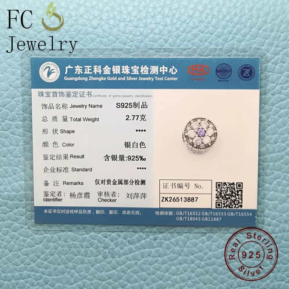 

European 925 Sterling Silver Jewelry Clear and Purple CZ Crystal Round Beads Fit Original Charms Bracelets DIY Jewelry