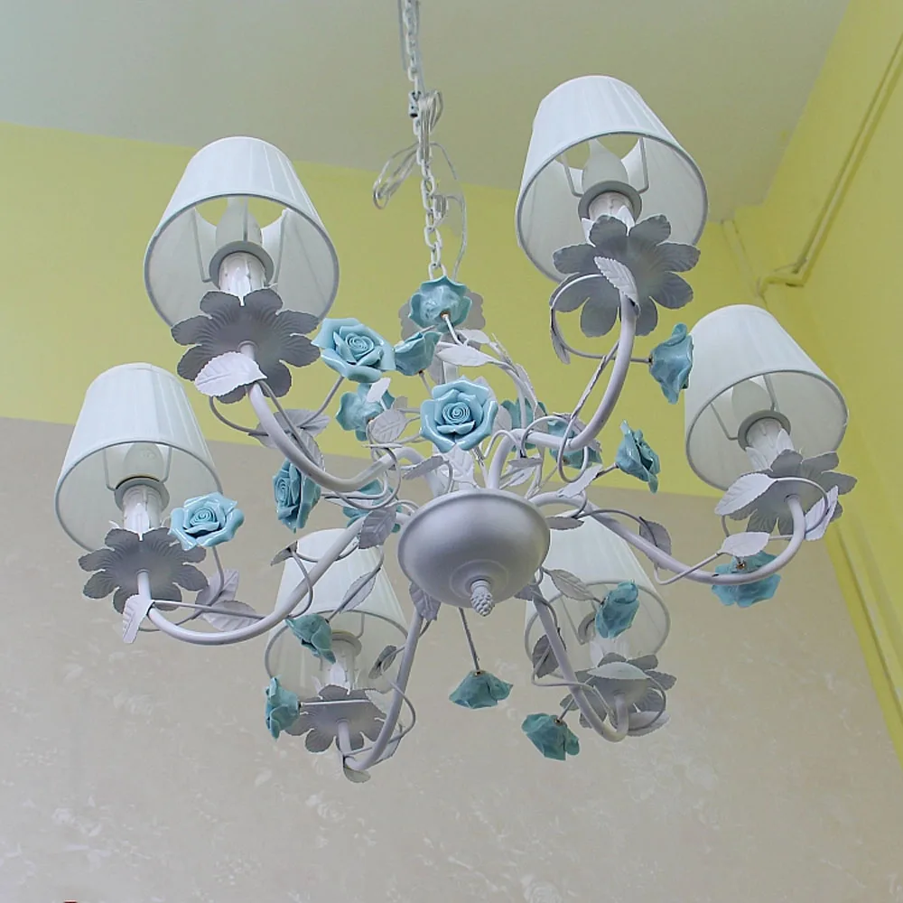 Средиземноморские синие керамические розы тканевые железные люстры 110 в-220 в