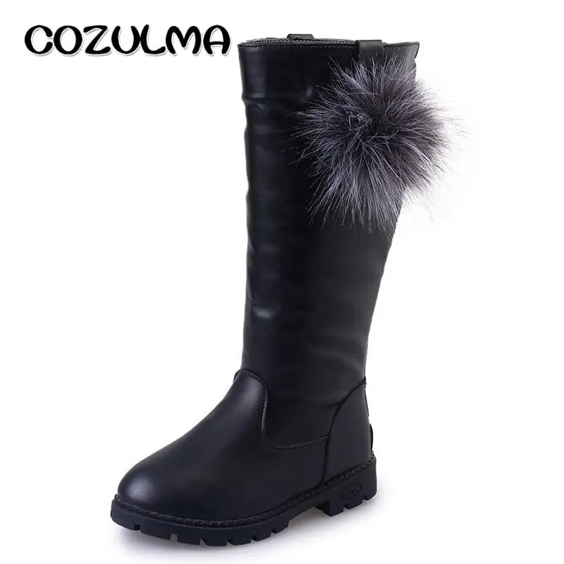 

Осенне-зимние детские ботинки COZULMA, женские теплые ботинки до середины икры с плюшевыми помпонами, Классические ботинки для девочек