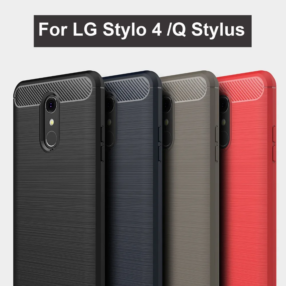 Матовый чехол для LG Stylo 4 Ударопрочный Мягкий из углеродного волокна и ТПУ Q Stylus