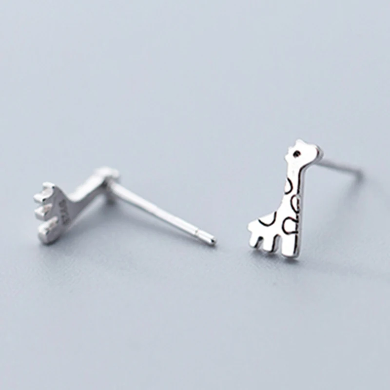 Genuine 100% 925 Sterling Silver Giraffe Stud Earrings For Women Simple Animal Fashion Party Jewelry | Украшения и аксессуары