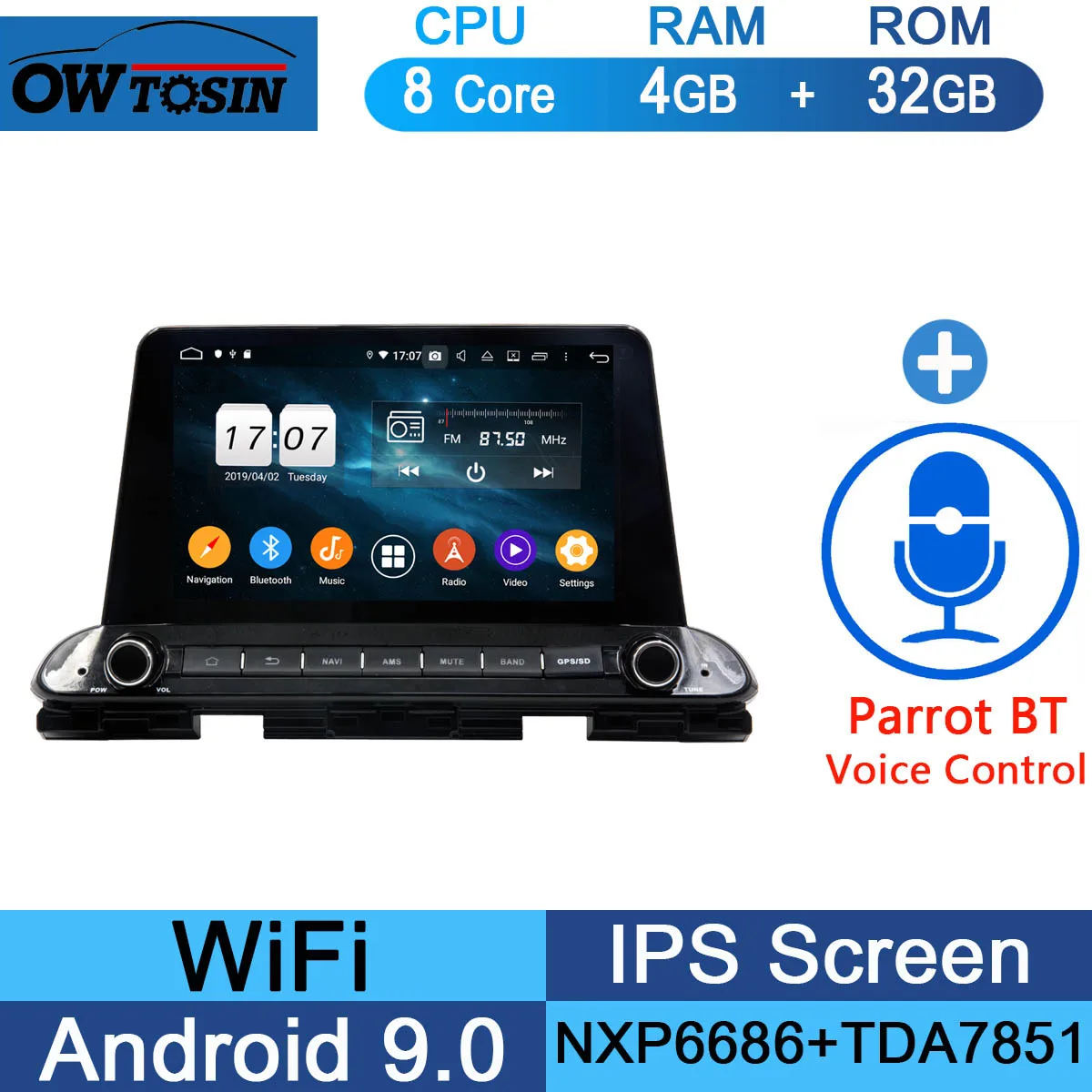" ips 8Core 4G+ 64G Android 9,0 автомобильный DVD мультимедийный плеер для Kia Cerato Forte gps навигация радио попугай BT CarPlay - Цвет: 32G Parrot BT