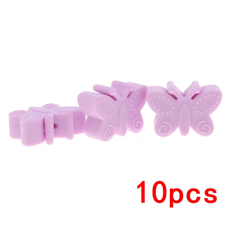 B- 36 Sweet Lilac 10 шт. мини-бабочка силиконовые в форме цветка детский прорезыватель из бисера BPA бесплатно младенческой кусаться Цепочки и ожерелья аксессуар DIY новорожденных зубные кольца для детей игрушка - Цвет: B- 36 Sweet Lilac
