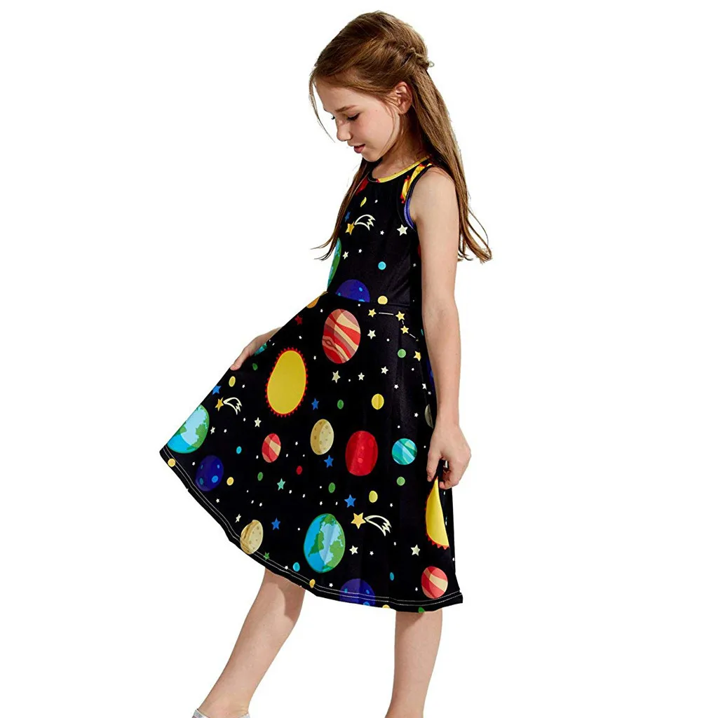 Youth Teen Kids Girl Sleeveless Planets Print Dress School Party Sundress Clothes Floral Tulle Pageant Bridesmaid | Детская одежда и