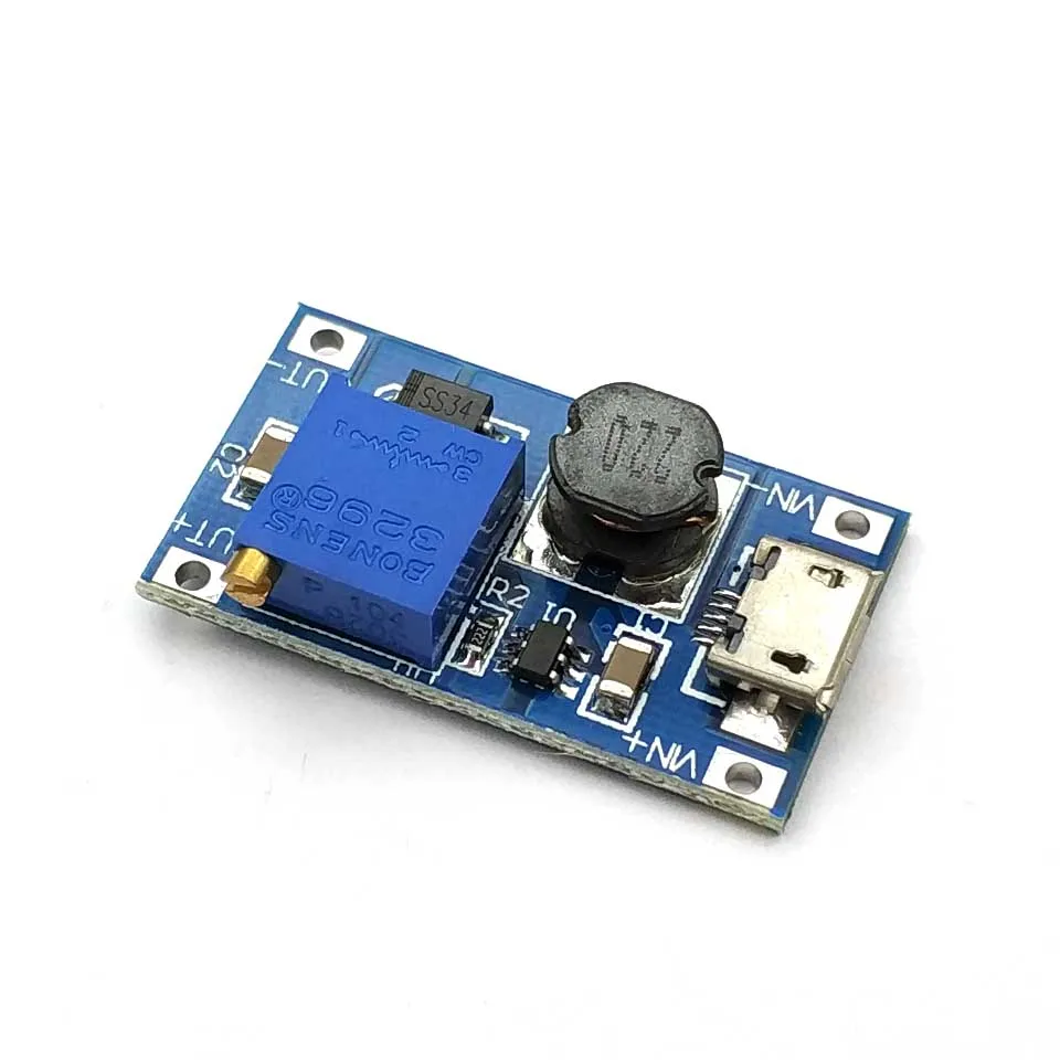 Регулируемый Повышающий Модуль 2А с MICRO USB 2в 24в до 5В 9В 12В 28В MT3608 LM2577|Запасные