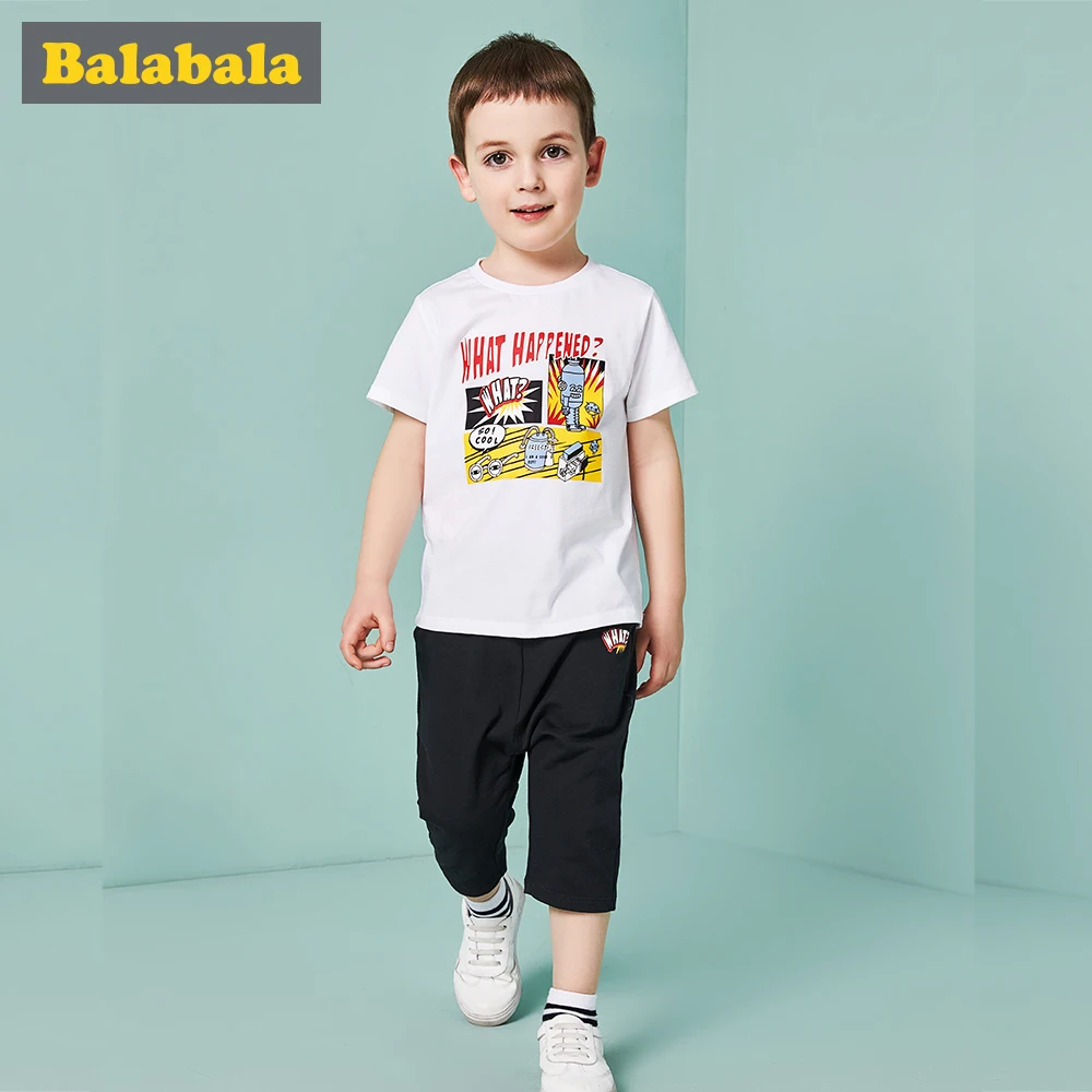 Balabala Toddler Boys Clothing Set Children Summer Clothes Cartoon Hero Print Kids Boy T-shit+Pants Cotton |