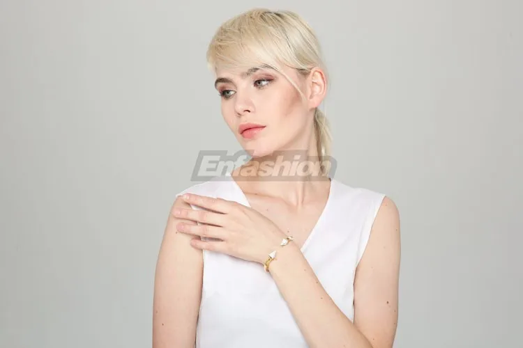 Enfashion, Браслет-манжета из натурального камня с шипами, мансетт, золотой цвет, браслет на запястье, женские браслеты из нержавеющей стали, браслеты