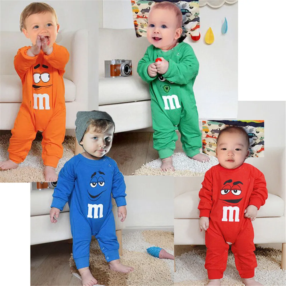 

Autumn Baby Boy Girl Rompers Newborn Cotton Long Sleeve Cartoon M Beans Autumn Jumpsuit 4 Colors Toddler Casual Clothes