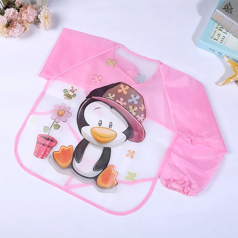 Waterproof Bib Long Sleeve Baby Bibs Baby Feeding Smock Apron Cartoon Animal Cute Breastplate Kids' Things - Цвет: pink