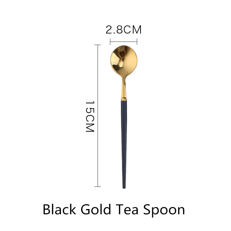 Black Gold Tea Spoon 1 шт. столовый набор столовых приборов, ножи, вилки, ложки, Западная кухня, столовая посуда из нержавеющей стали, домашние вечерние столовые приборы, набор посуды - Цвет: Black Gold Tea Spoon