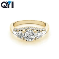 qyi 14k yellow gold three stone ring anniversary gift round moissanite diamond engagement rings for women