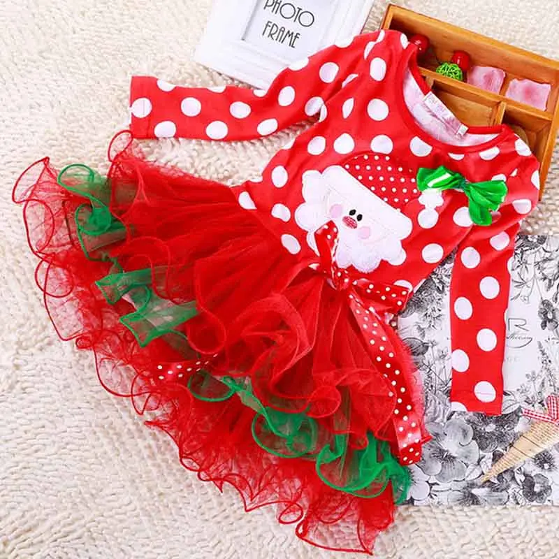 New Arrival Baby Chrismas Dress Children Girls Santa Claus Clothes with Bow Tie Ball Gown Dresses for Year Clothing | Детская одежда и