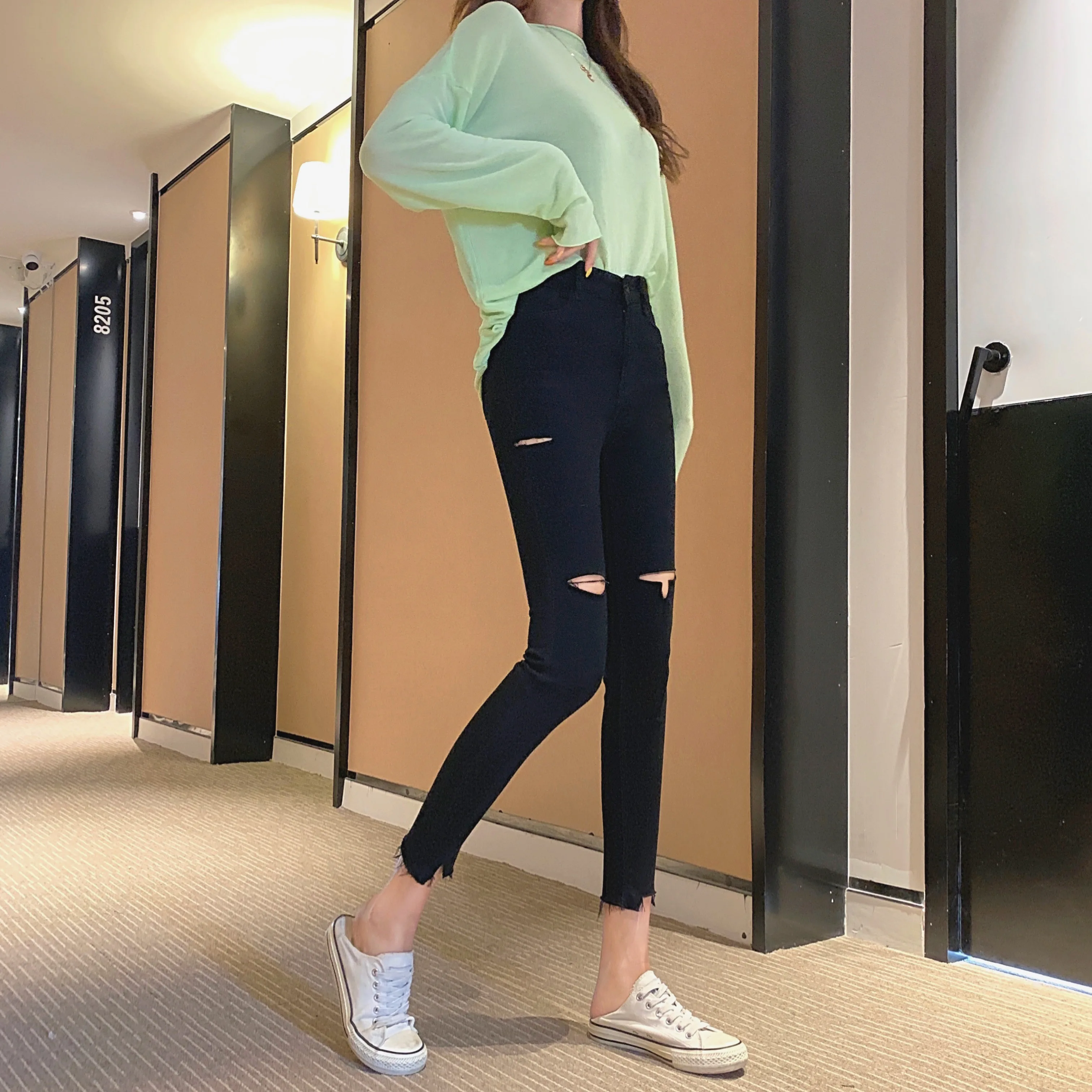 S xl 2019 осенние корейские шикарные Стильные узкие джинсовые брюки с высокой талией