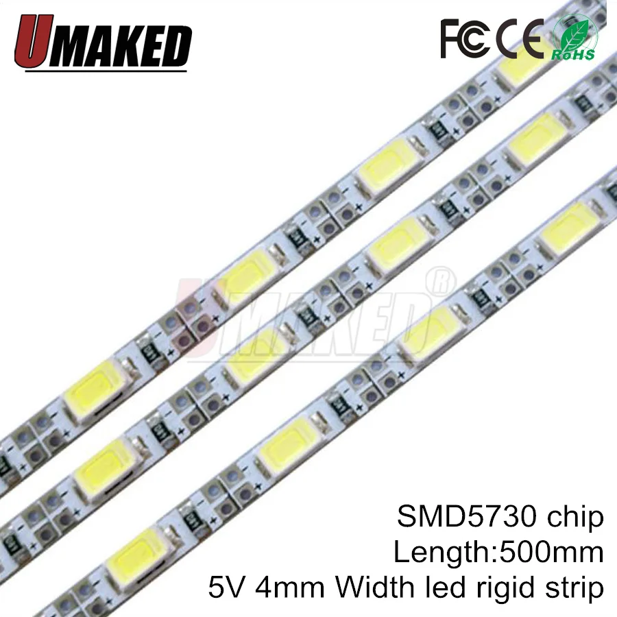 SMD5730 светодиодный жёсткая планка высокое Яркость DC5V 4 мм ширина белый цвет светодиодный бар свет для Кухня под шкаф витрина