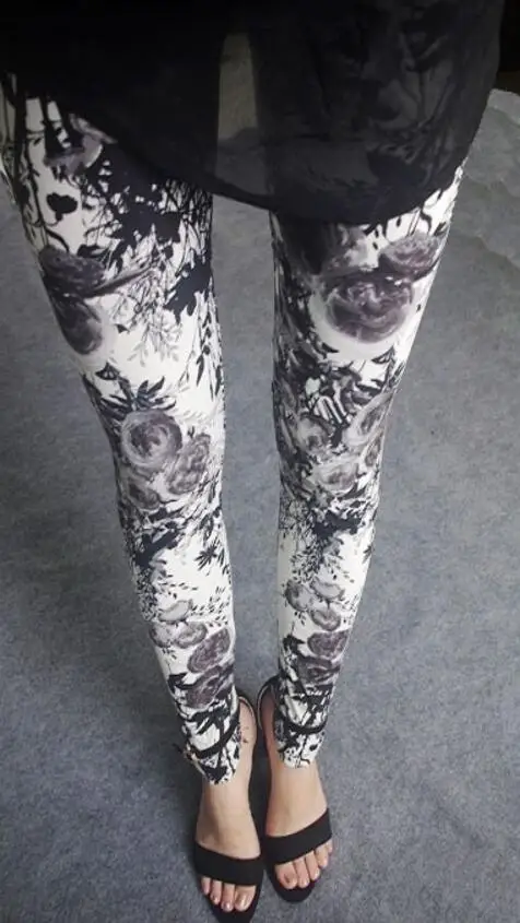 S059 2 gray flowers Новинка, леггинсы с цветочным принтом, большие размеры, леггинсы для гитары, клетчатые Тонкие штаны, модная женская одежда, брюки - Цвет: S059 2 gray flowers