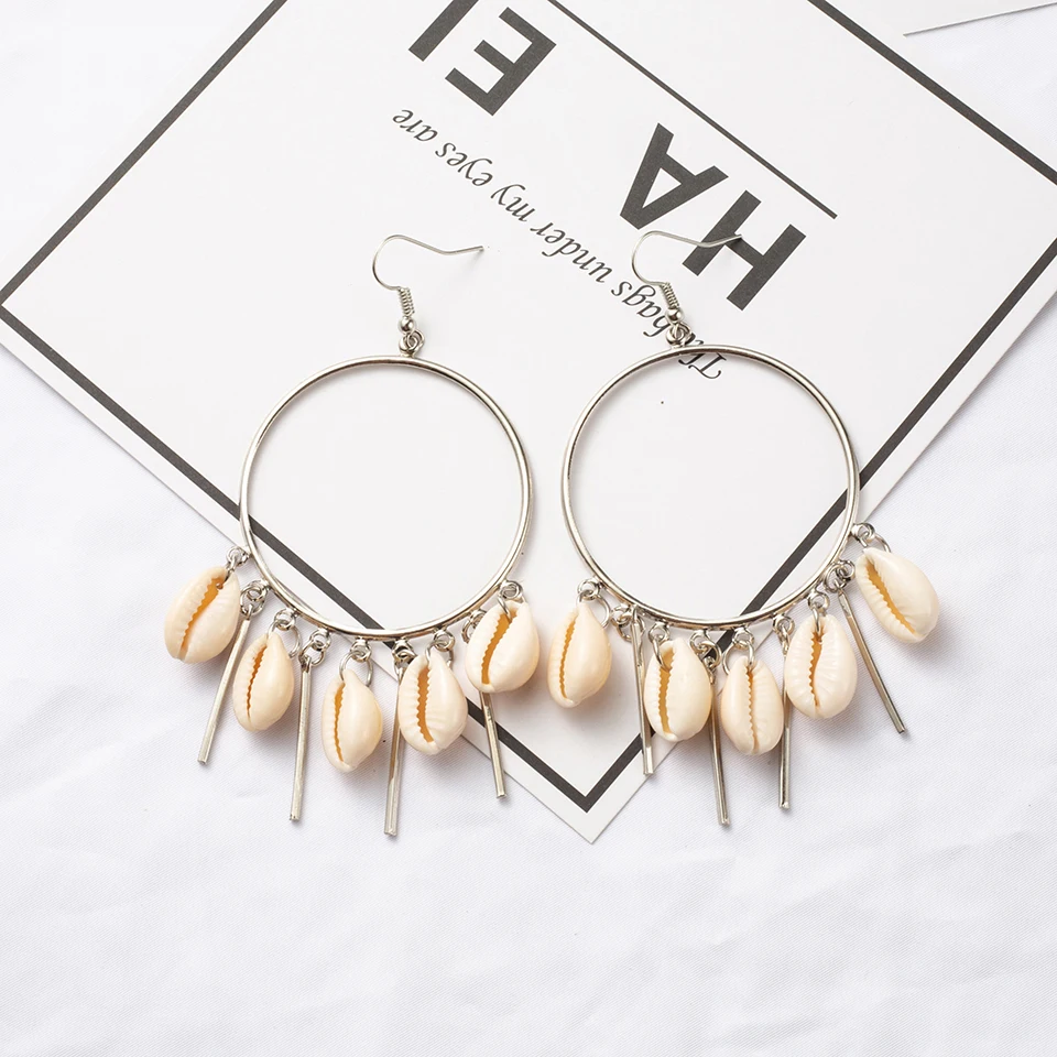 2019 Boho Этническая Большой Круг Круглый длинные висячие серьги для женщин богемный золотой серебряный цвет в