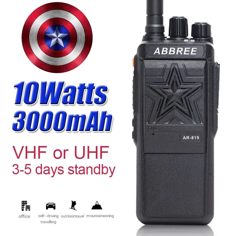 

ABBREE AR-819 10 Вт Мощный без магнитных громкоговорителей 16CH 3000 мАч 10км радиус действия рация для охоты радиоприемник HF приемопередатчик