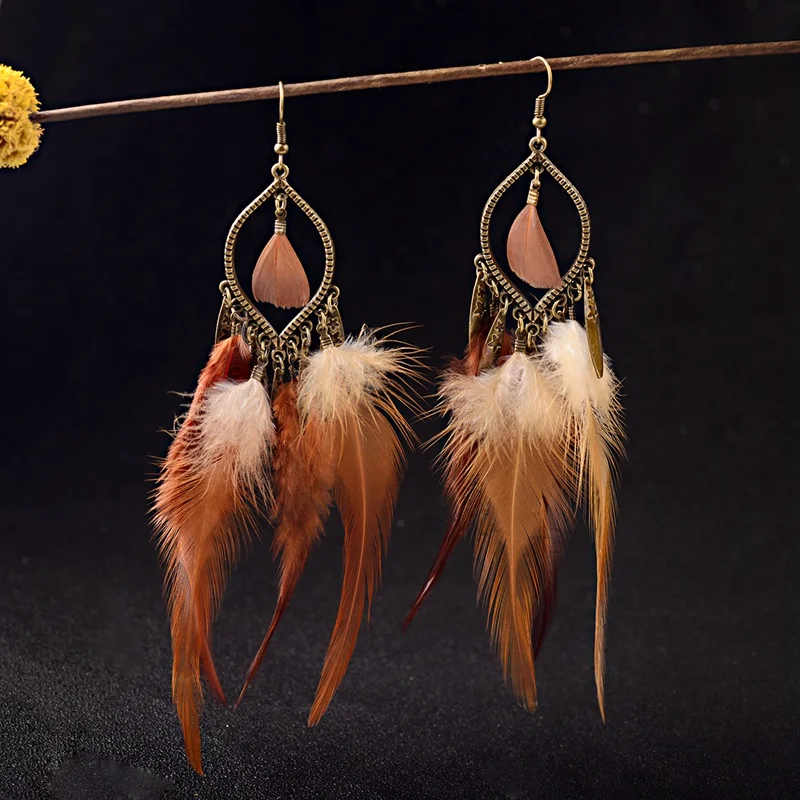 2019 летние винтажные богемные перо в стиле бохо серьги для женщин этнические