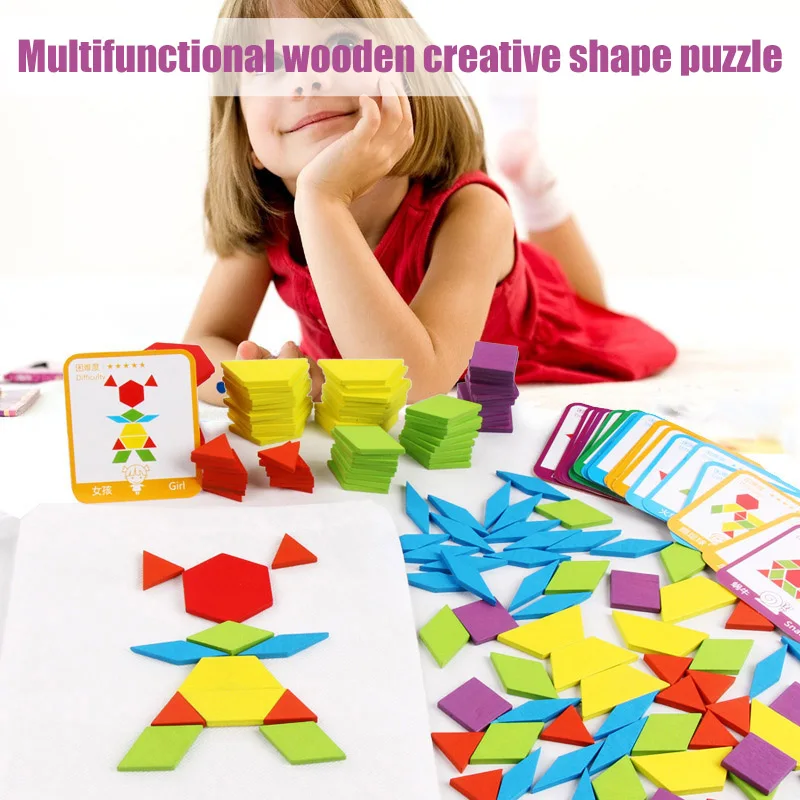 

IQ Pattern Puzzle Box Wooden Puzzle Montessori Kids Toys Shapes Dissection M09