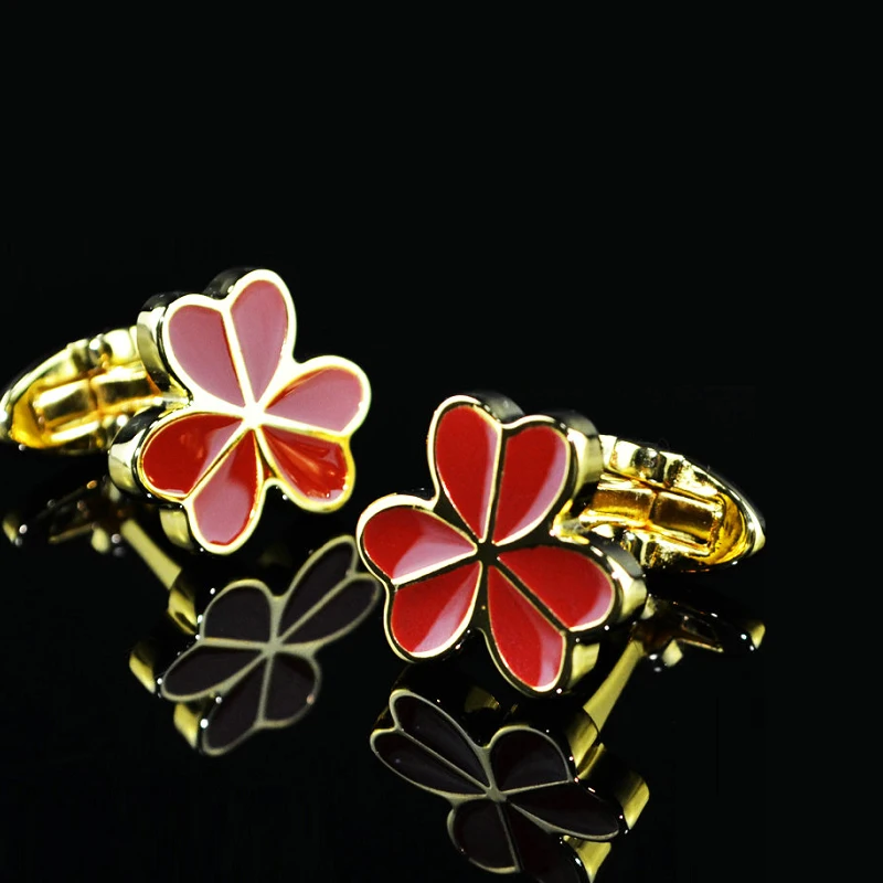 Жених Свадебные вечерние мужские французские рубашки Запонки Золотые Красный