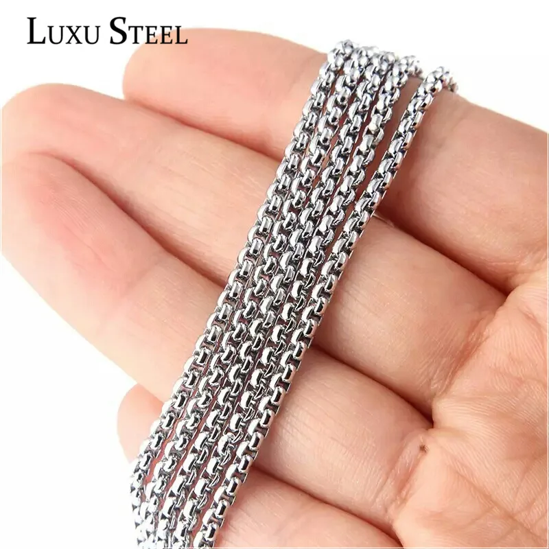 

LUXUSTEEL 10Pcs/Lot Stainless Steel Box Link Chain Necklace Width 2mm 45/50/55/60cm Round Cuban Chain For Women/Men Wholesale