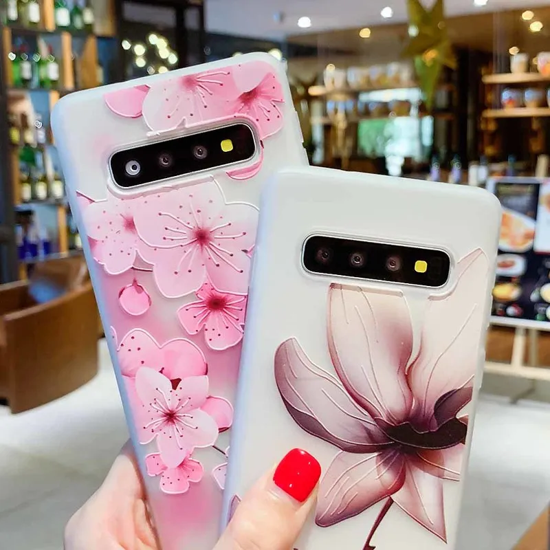 Рельефные чехлы для телефонов Samsung Galaxy S10 чехол с цветочным рисунком силиконовый