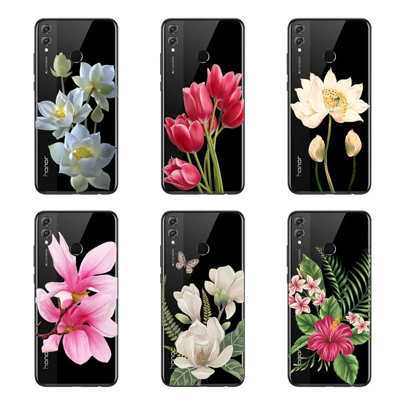 Чехол для huawei honor 8x силиконовый черный мягкий чехол из ТПУ с цветочным рисунком