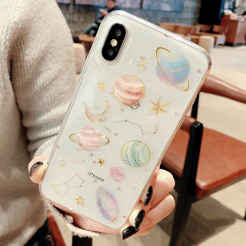 Cyato милый космический блестящий чехол для iPhone X XS прозрачный мягкий силиконовый