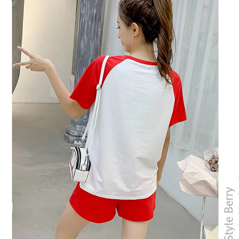Korean 2 Piece Set Women Summer For Loose BROOKLYN 96 Letter Print T-Shirt And Elastic Hot Shorts Clothing | Женская одежда