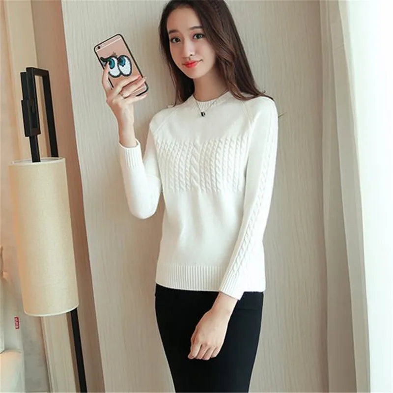 Autumn and winter new large size women's sweater round neck long-sleeved knitting women bottom pullover top K0754 | Женская одежда