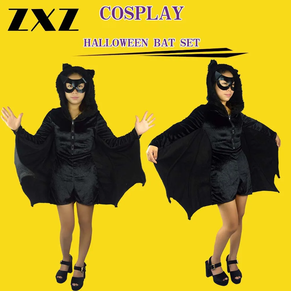 ZXZ Мода взрослых крылья летучей мыши костюм вампира на Хэллоуин Черный Кепки e с
