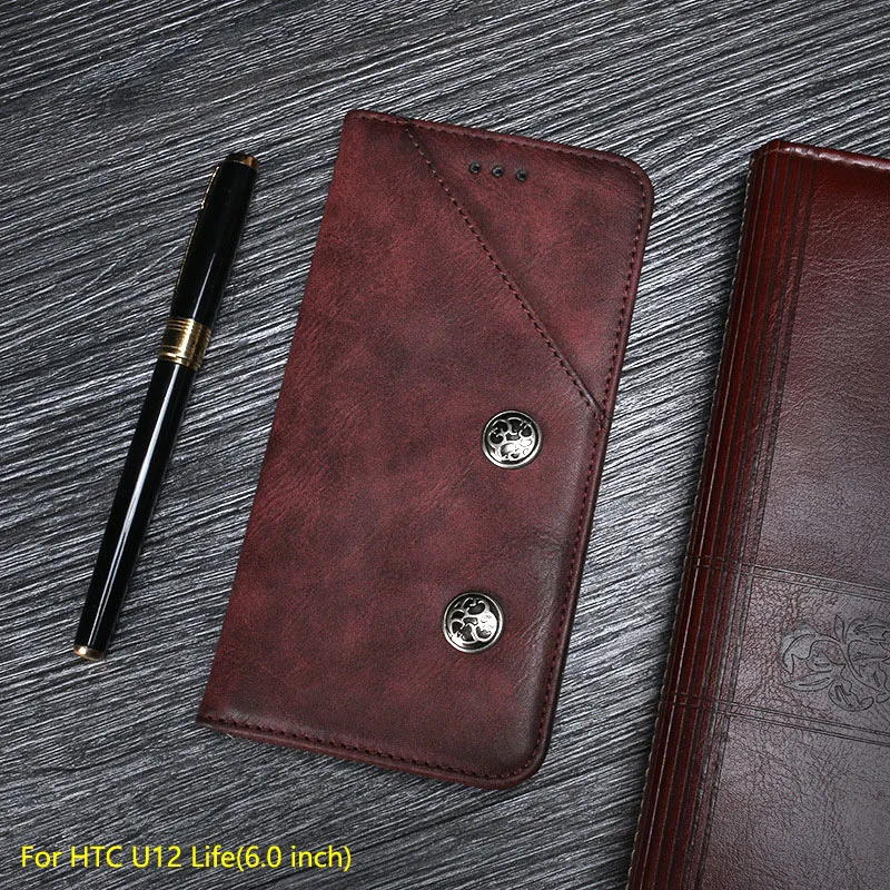 Винтажный кожаный чехол для HTC U12 Life Магнитный флип в стиле ретро телефона с