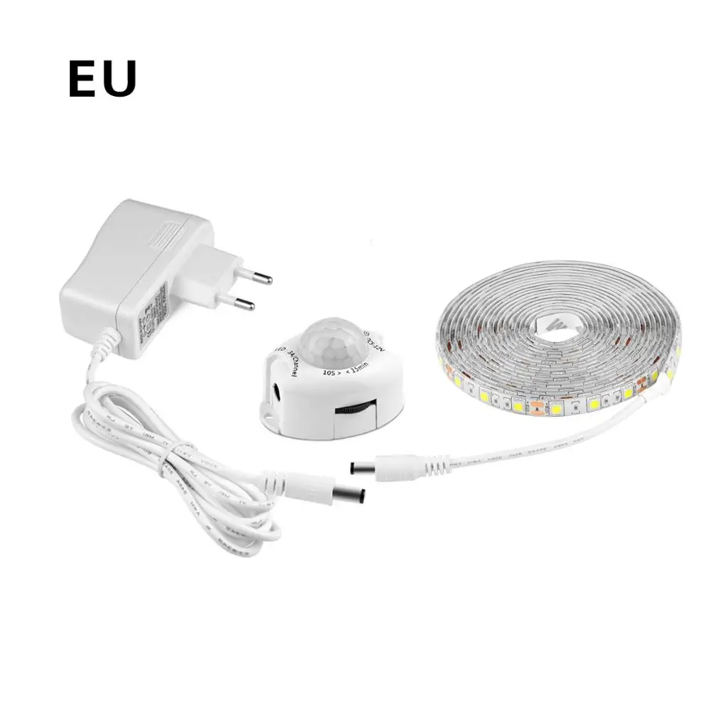 EU Plug Светодиодный светильник для шкафа в европейском и американском стиле с инфракрасным датчиком движения и ИК-датчиком движения, Светодиодная лента 5050, для шкафа, для шкафа, для кровати, водонепроницаемая лента, 12 В постоянного тока - Цвет: EU Plug