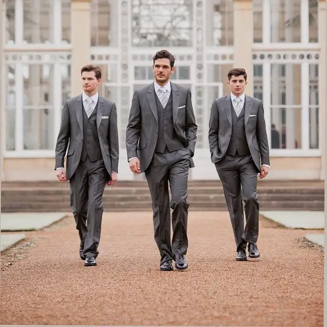 Slim Fit Custom Made Groom Tuxedos Lapel Best man Suit Gray Groomsman Bridegroom Wedding Prom Suits (Jacket+Pants+vest+tie)