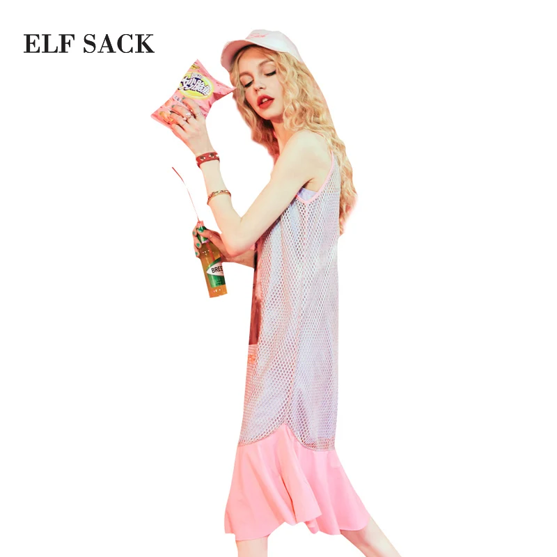Женское Сетчатое платье ELFSACK длинное ажурное без рукавов с принтом|long dress|elf sacktwo