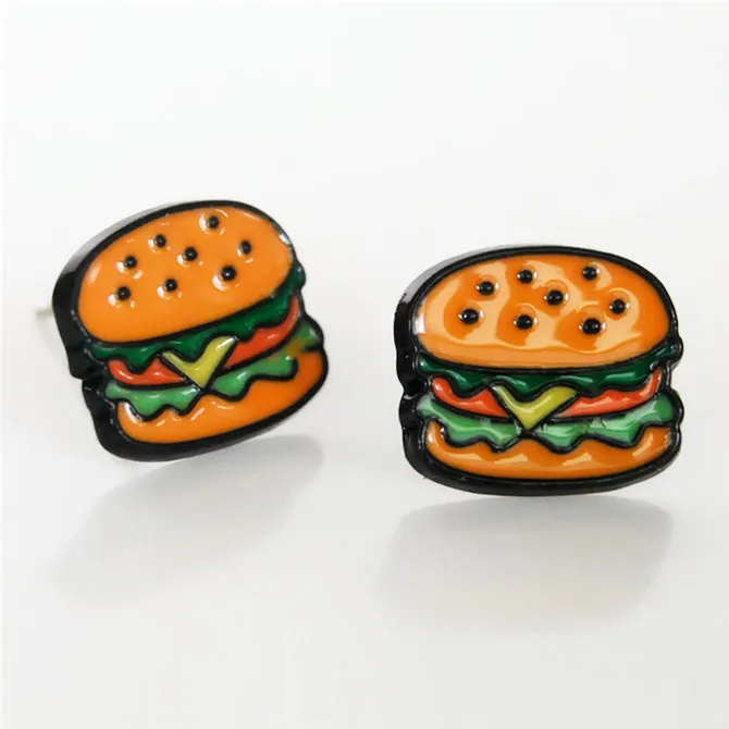 2018 New Promotion fast food Ear Earings Brincos 1pair Lady Fashion Lovely Cute Enamel Food hamburger Stud Earrings wholesale | Украшения и