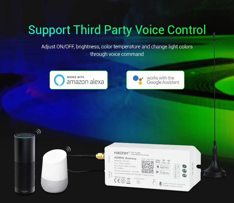 Milight WL-433 433 МГц шлюз DC5V/500mA WiFi-lEEE 802,11 b/g/n 2,4 ГГц Поддержка третьи вечерние/смартфон приложение/DMX512 управление