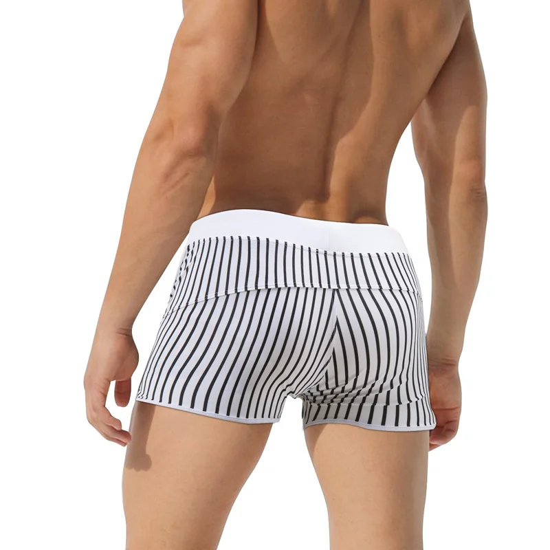 Мужские быстросохнущие плавки с карманами черно-синие пляжные шорты в полоску