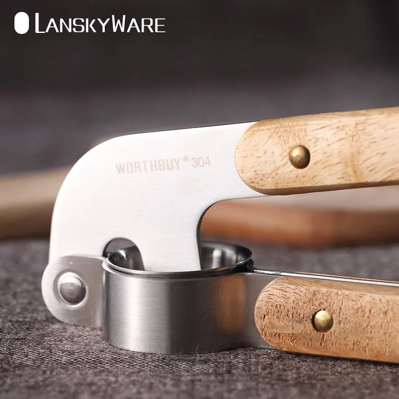 LANSKYWARE 304 нержавеющая сталь Чеснок Пресс с деревянной ручкой дробилка Резак имбирный пресс слайсер кухонные