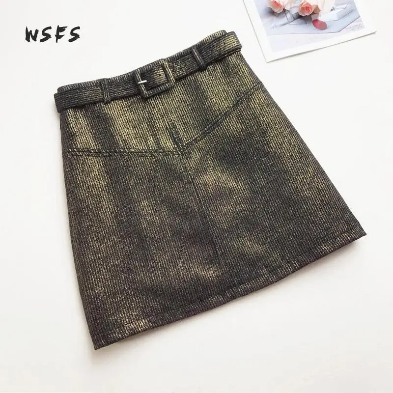 Женская Вельветовая мини-юбка Wsfs черная цвета хаки с поясом | одежда
