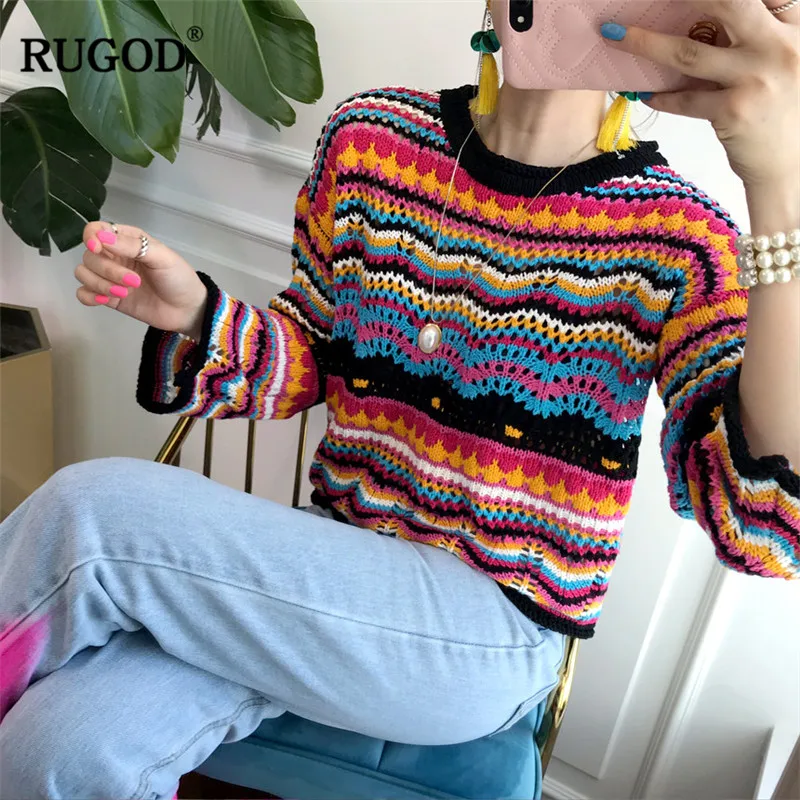 RUGOD модные с круглым вырезом повседневные женские топы короткие полосатые