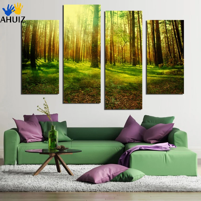 4 панели современная Печать маслом для печати настенная Картина на холсте лесные