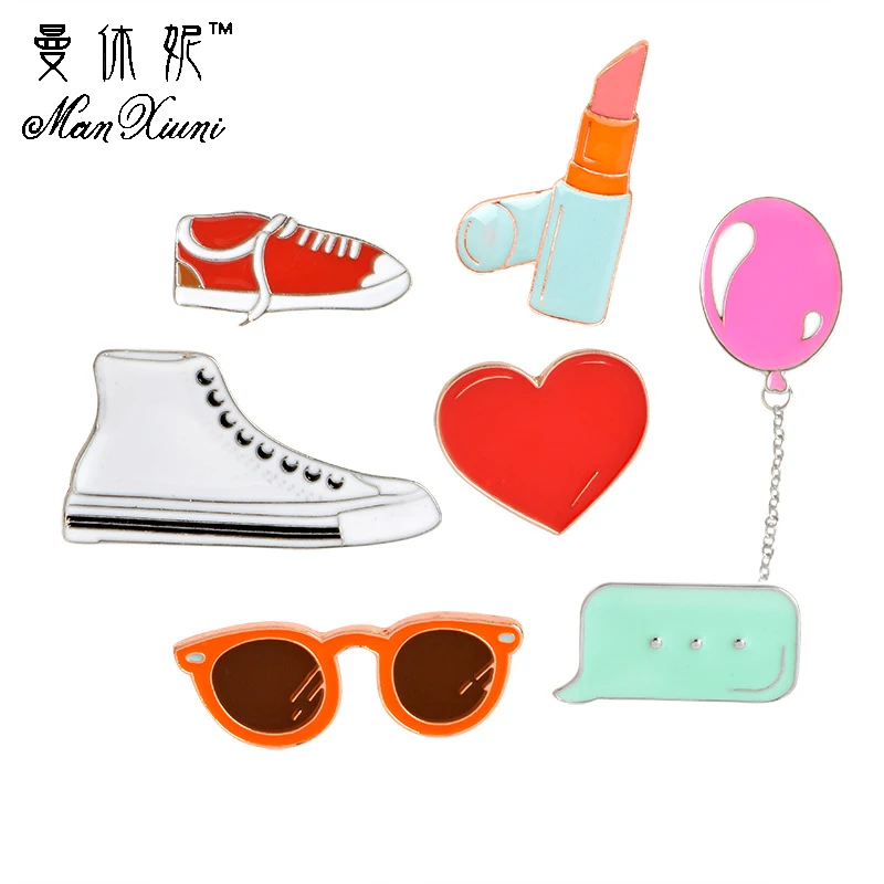 Manxiuni 7pcs/set Cute Sails balloons sunglasses lipstick dialog box brooch for women Kids Sweater Suit Accessories Pins | Украшения и