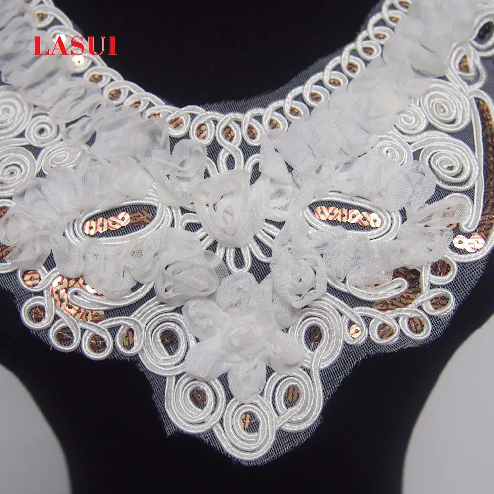 LASUI Изысканные Золотые блестки 3D кружевной воротник белая шифоновая сетка с