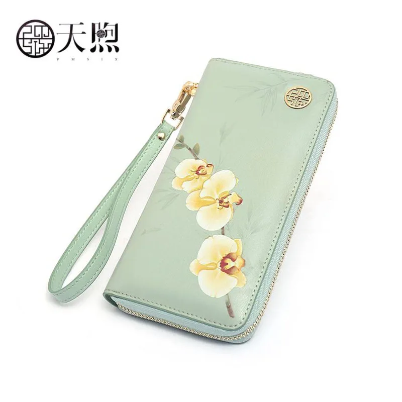 Женский Длинный кошелек из воловьей кожи Pmsix большой вместительный на молнии 2019 |